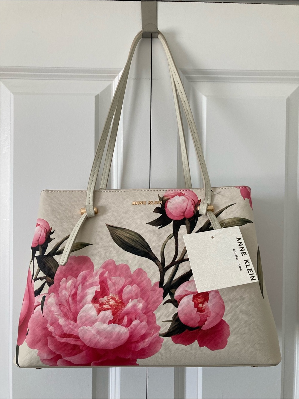 Anne Klein Cream neutral Pink floral Tote Bag